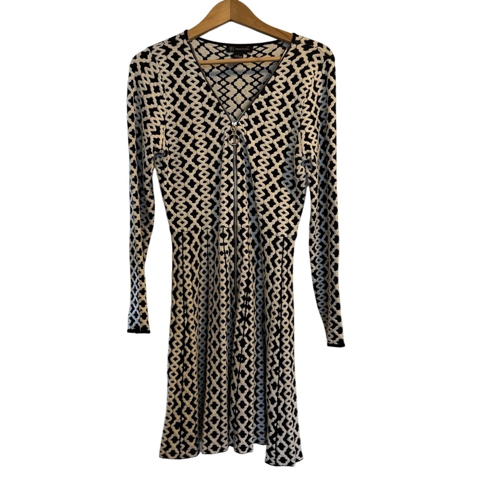 Dress By Inc  Inter. Concepts Blk&White Diamond Pattern Zip Front‎ Stretch  Sz L